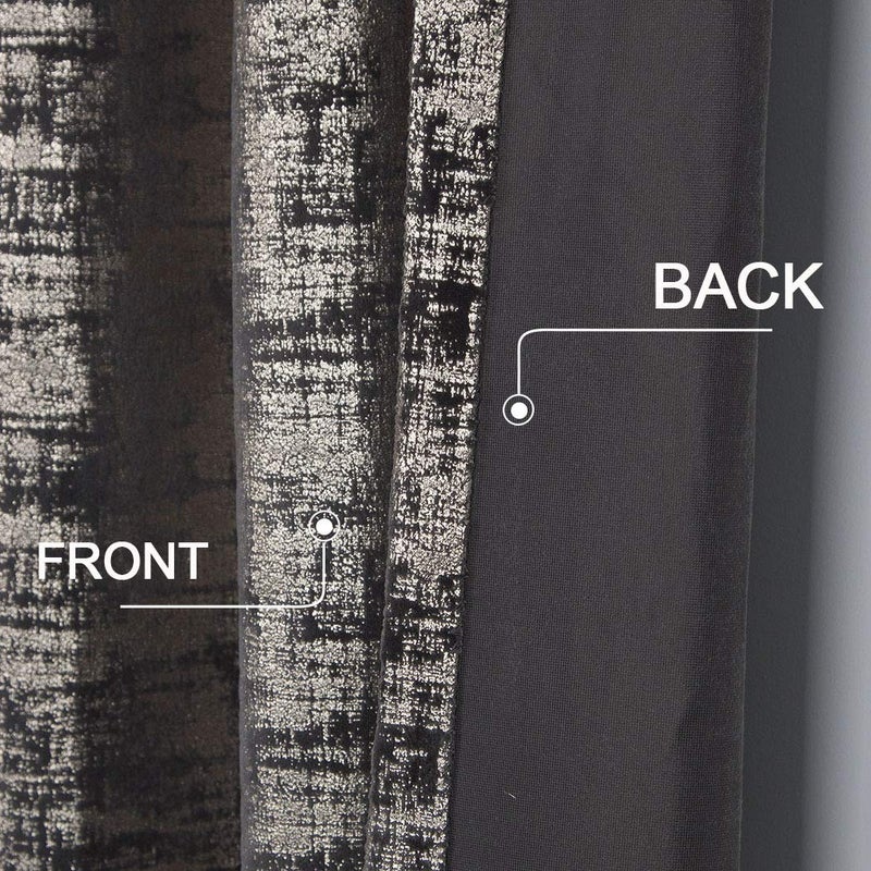 always4u Soft Velvet Curtains 108 Inch Length Long Luxury Bedroom Curtains Gold Foil Print Window Treatments for Living Room Set of 2 Charcoal Grey - Image 3